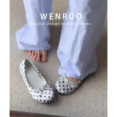法式波点蝴蝶结圆头单鞋女2025