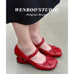 小众设计感红色苹果头悬浮跟高跟鞋女2026春季新款法式玛丽珍单鞋