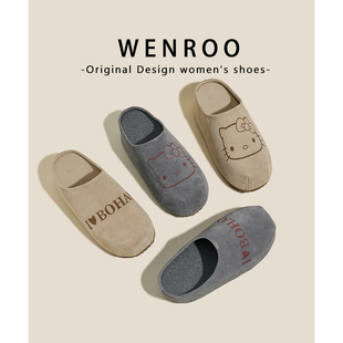 真皮版~卡其色内增高包头半拖鞋女外穿2026夏季新款6CM厚底勃肯鞋