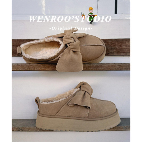 卡其色复古加绒雪地棉鞋女冬外穿