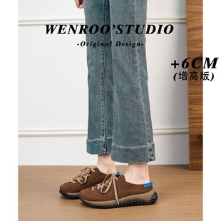 复古系带勃肯鞋 2026新款 外穿 男女同款 棕色6CM增高厚底包头半拖鞋