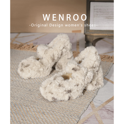 复古白色豹纹扣带粗跟毛毛单鞋女