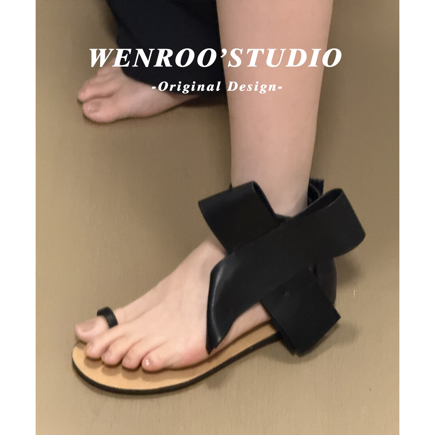 性感黑色蝴蝶结套趾平底罗马凉鞋女外穿2026夏季新款度假风凉拖鞋