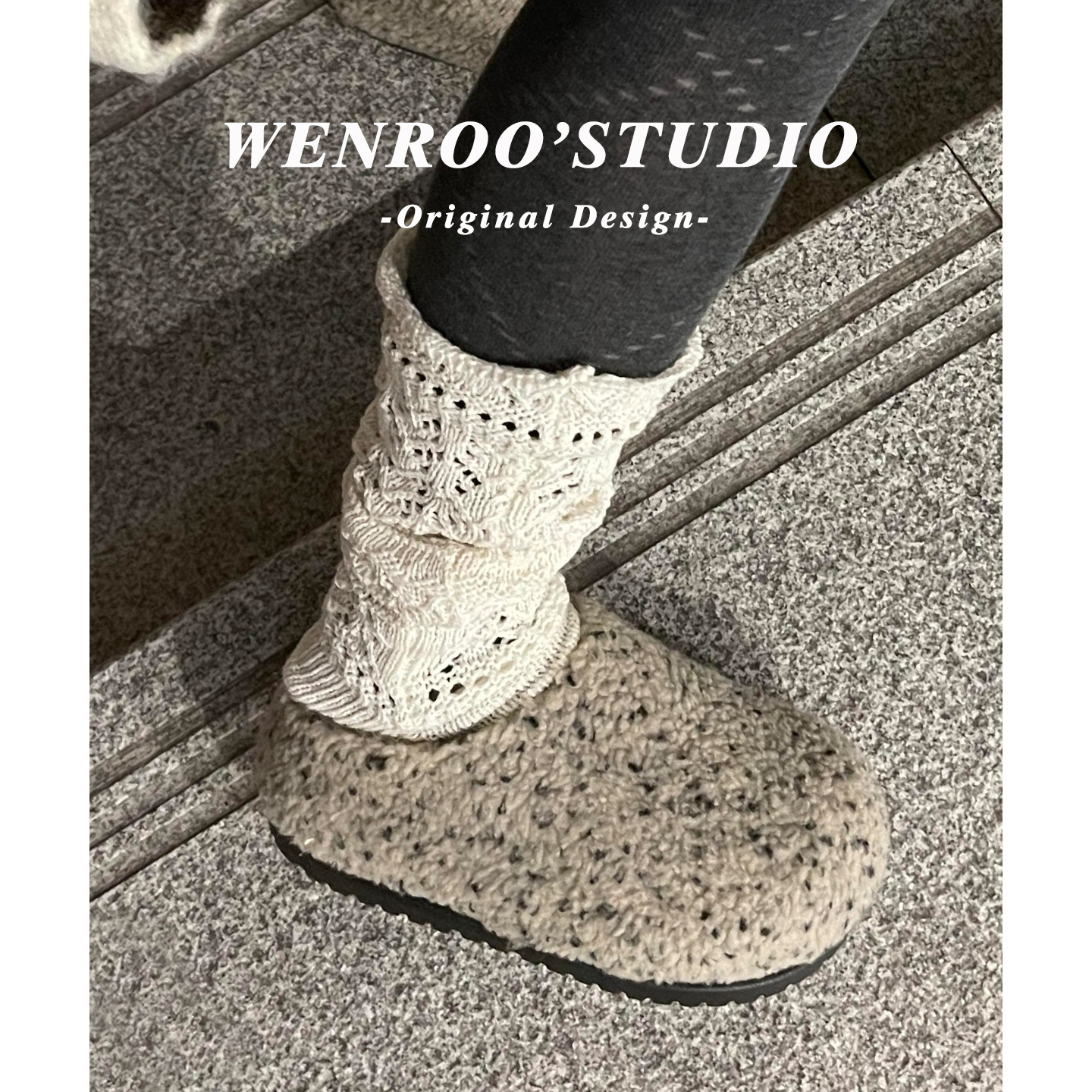 小众斑点毛毛厚底包头棉拖女外穿