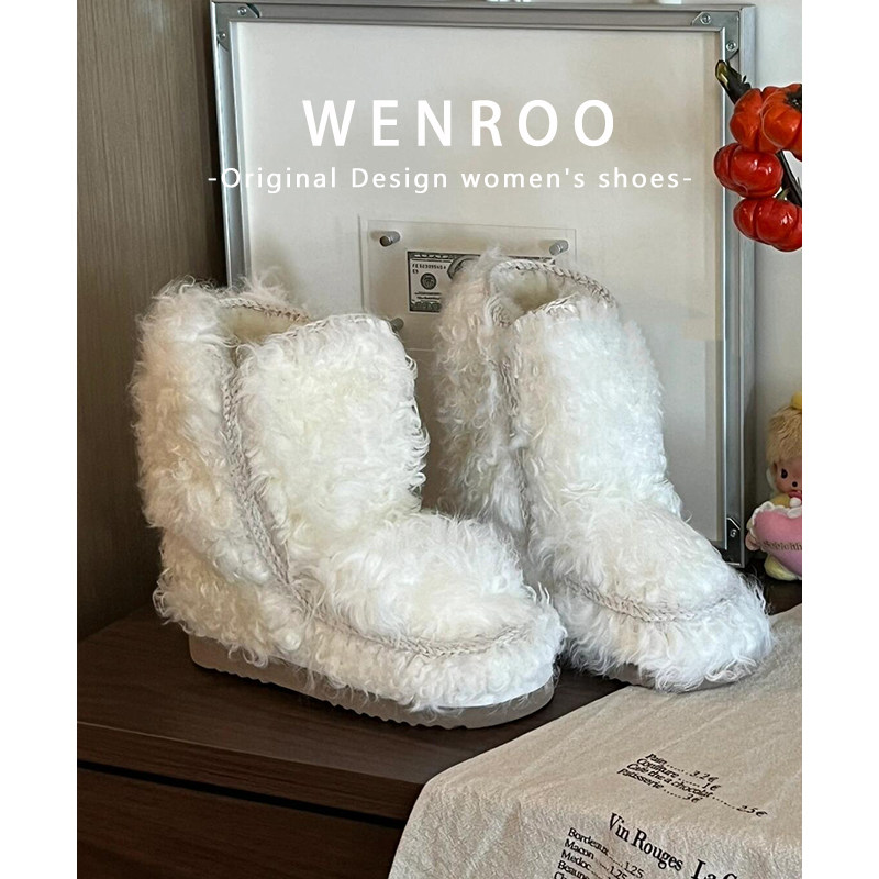 欧货真羊毛保暖加绒厚底雪地靴女