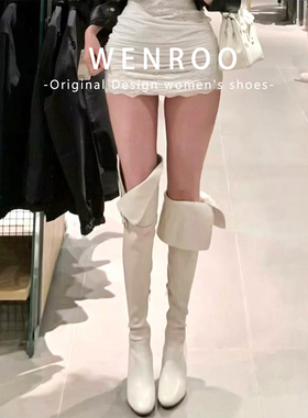 牛皮版~两穿白色高跟过膝长筒靴高跟靴子女款2025年新款高筒长靴