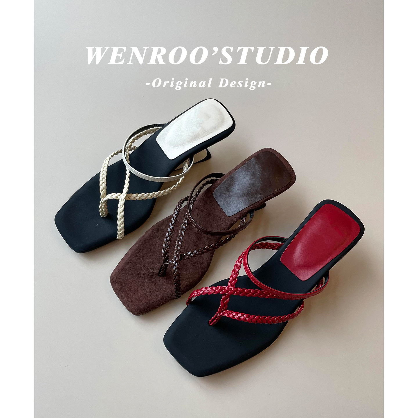 复古编织交叉带坡跟夹趾人字拖女夏外穿2026新款咖色绝美高跟凉鞋