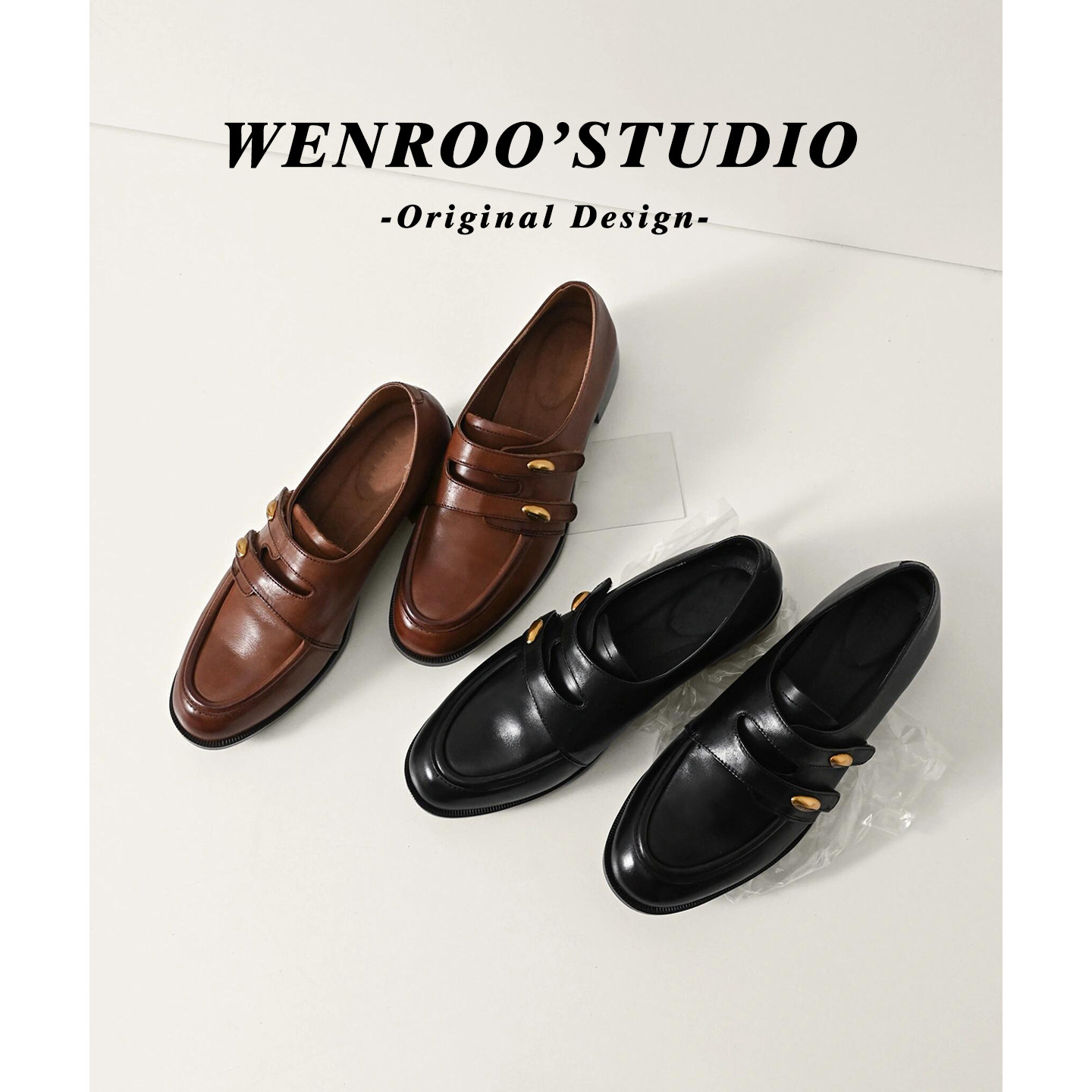 英伦风金豆扣带粗跟乐福鞋女2026春季新款复古黑色深口高跟小皮鞋