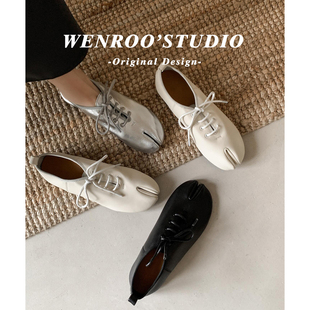 2026春季新款潮流系带平底分趾小皮鞋女法式小众设计白色芭蕾单鞋