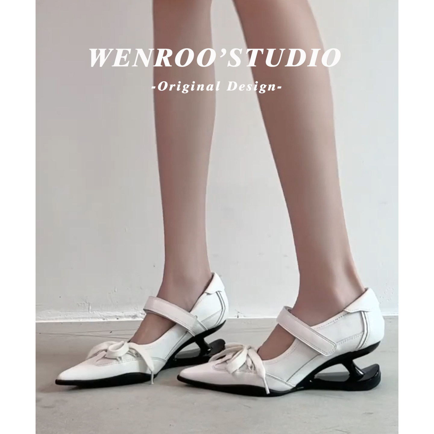 法式系带玛丽珍悬浮跟单鞋女2026春夏新款白色气质浅口尖头高跟鞋