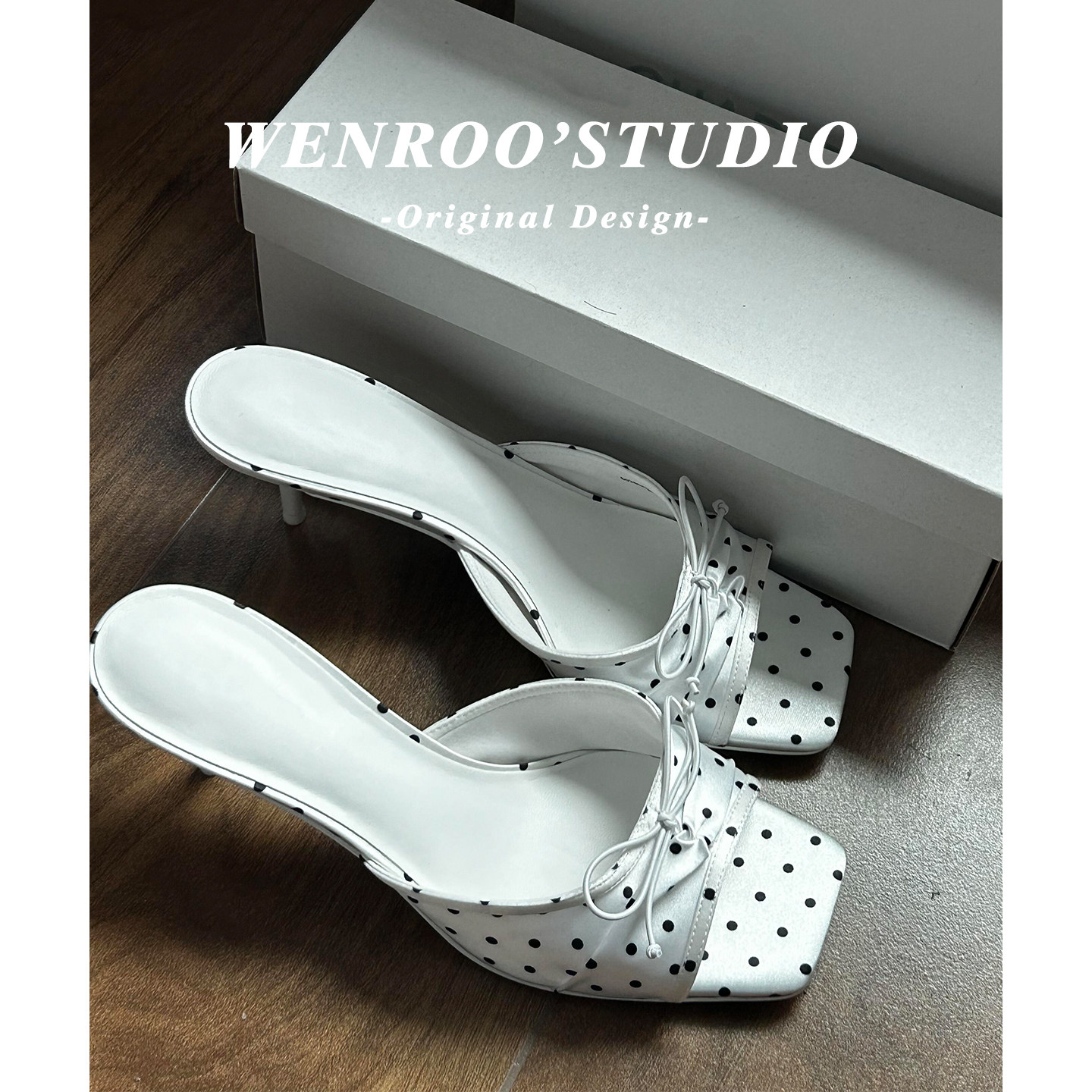 法式白色波点蝴蝶结高跟凉鞋女细跟2026夏季新款绝美方头露趾凉拖