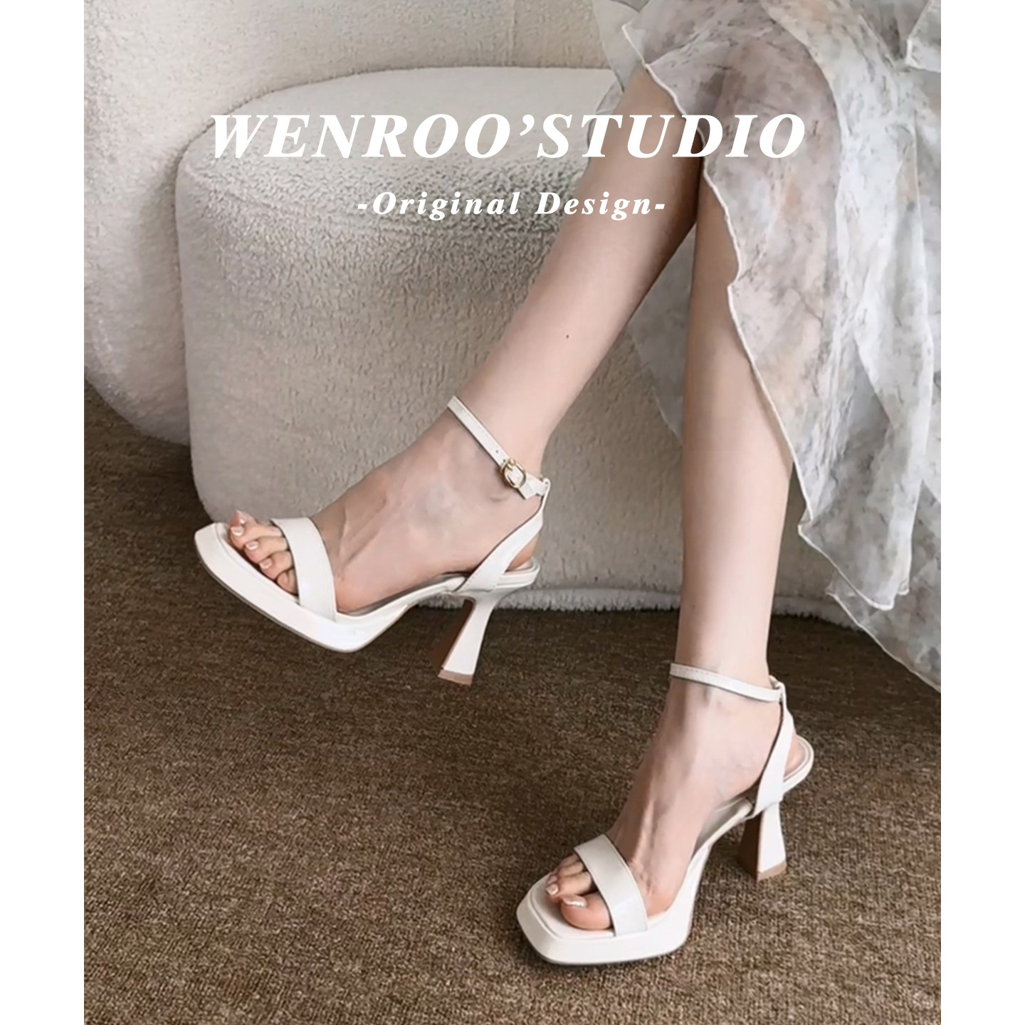 仙女风防水台一字扣带粗跟凉鞋女外穿2026夏季新款白色绝美高跟鞋