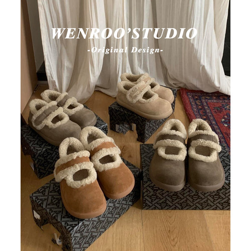 牛皮版！魔术贴羊羔毛厚底玛丽珍