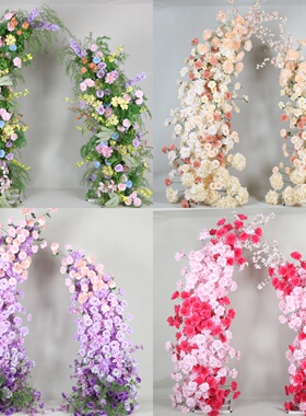 婚庆牛角门仿真花新款红色成品假花结婚拱门户外婚礼拍照背景装饰