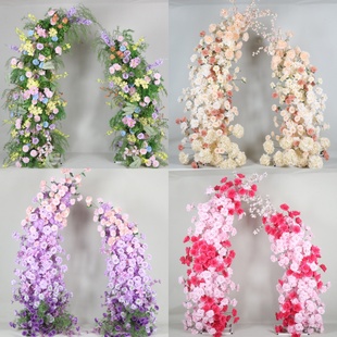 婚庆牛角门仿真花新款红色成品假花结婚拱门户外婚礼拍照背景装饰