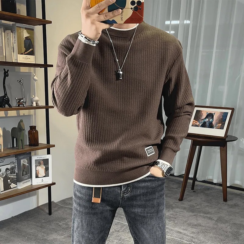 假两件毛衣男款秋冬季慵懒风痞帅打底针织衫韩版修身内搭上衣外套