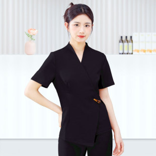 美容师工作服女高端美容院皮肤管理师工服美容SPA馆纯色短袖 套装