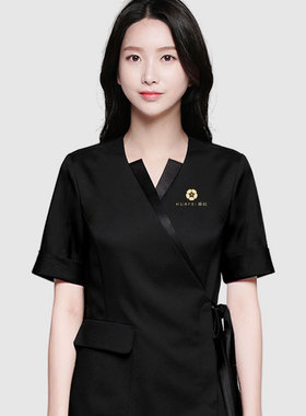高端美容院美容师工作服女黑色spa养生馆皮肤管理师白上衣职业装
