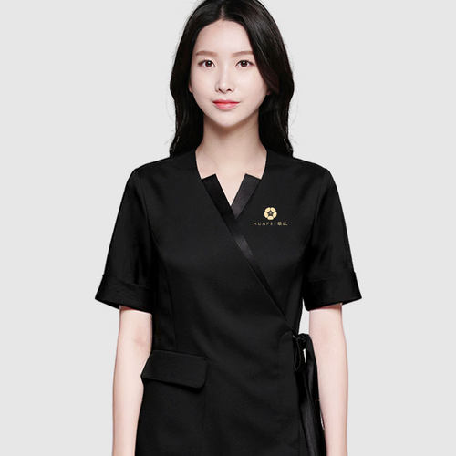 高端美容院美容师工作服女黑色spa养生馆皮肤管理师白上衣职业装