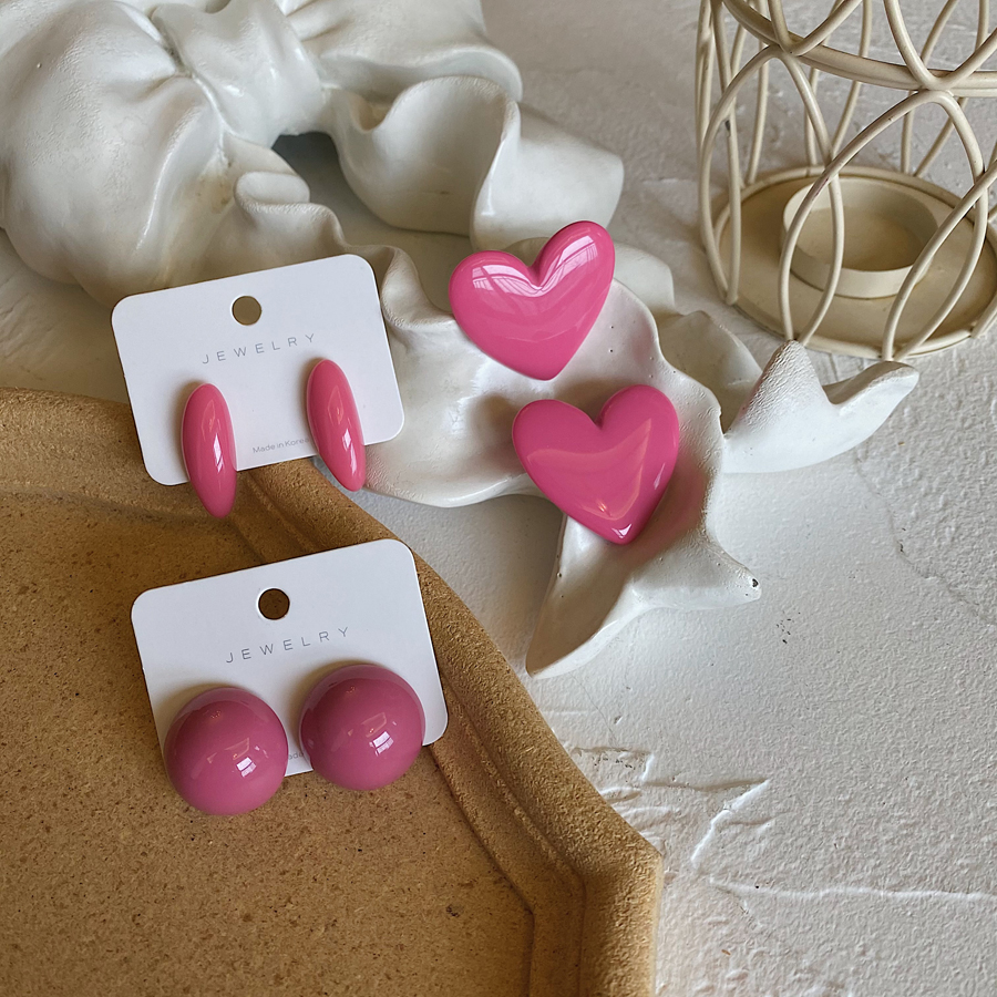 宋智雅粉色爱心耳钉925银