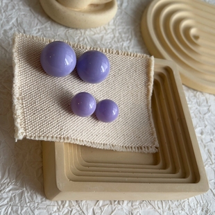 原创 莫兰迪艺术多巴胺ins紫色韩系925银圆球耳钉 索菲亚泡泡糖