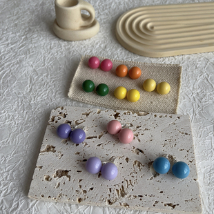 原创《多巴胺泡泡糖》韩系博主ins风 莫兰迪925纯银树脂球球耳钉