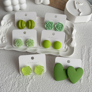 原创《碧丝查特绿》ins博主牛油果抹茶果绿色显白925纯银耳钉耳环