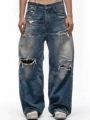 Deep Blue Distressed Jeans with Cutouts