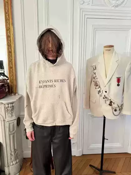 Erd Melancholy Rich Second Generation Slogan Washed Splash-Ink Wormhole Hoodie Sweatshirt American Casual White Jingting Same Style