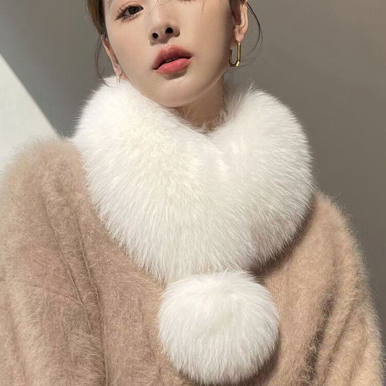 韩版新款真狐狸毛围巾女秋冬短款大毛球皮草磁铁吸扣毛毛围脖气质