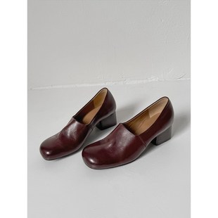 法式2025绝美宽头小皮鞋不累脚粗跟中跟巨好看配裙子百搭小单鞋女