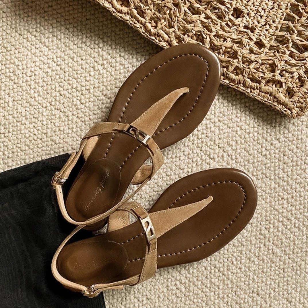 2026夏季新款ins风网红同款平底欧洲站真皮夹趾沙滩鞋罗马凉鞋女,女鞋,罗马凉鞋,淘宝优惠券,粉丝福利购,淘宝优惠卷