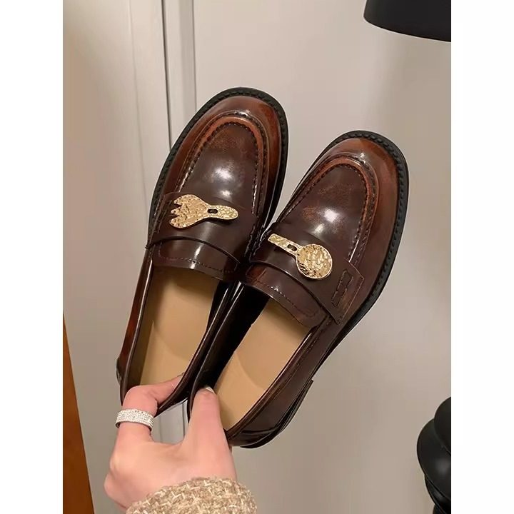 真皮法式美拉德秀气薄底小皮鞋英伦风叉勺金扣乐福鞋复古平底单鞋,女鞋,乐福鞋（豆豆鞋）,淘宝优惠券,粉丝福利购,淘宝优惠卷