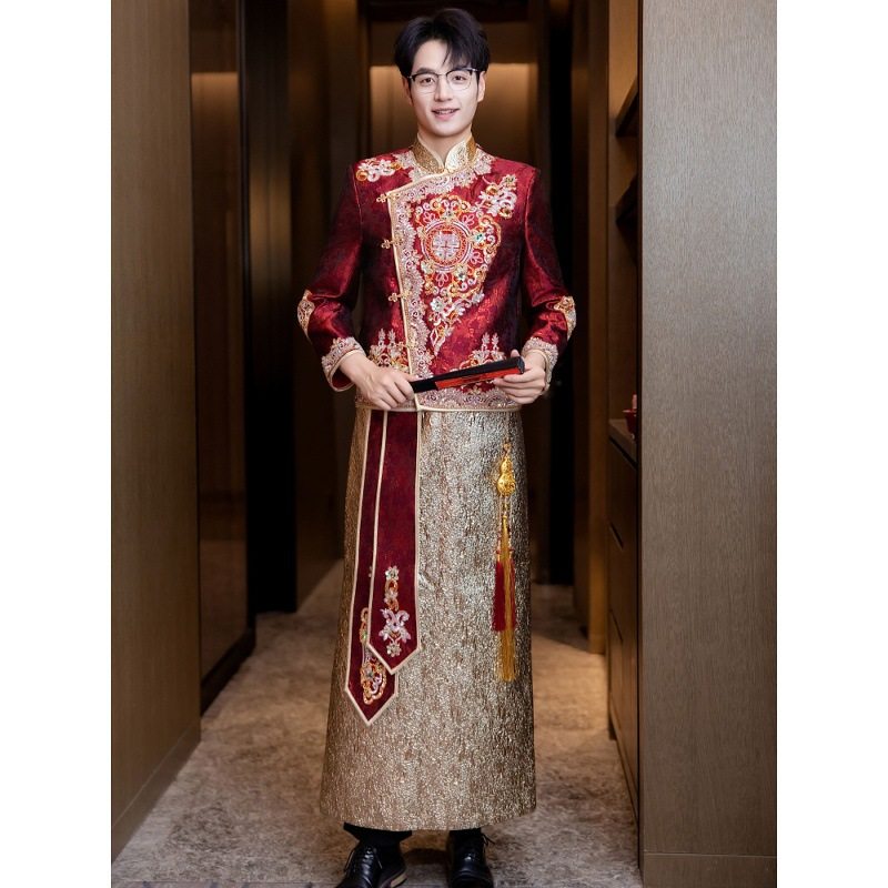 新款男士秀禾服新郎结婚新中式礼服大码酒红色高端敬酒服接亲服,男装,秀禾服,淘宝优惠券,粉丝福利购,淘宝优惠卷