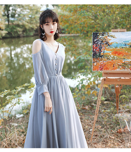 新款伴娘服姐妹团订婚连衣裙平时可穿艺考生日会成人礼长袖晚礼服