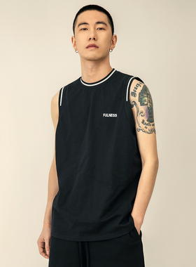 美式国潮拼接织带字母印花篮球背心男夏季新款运动背心