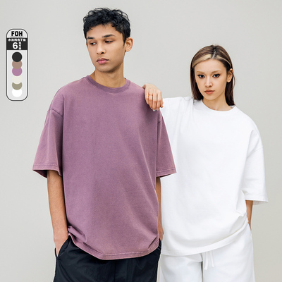 纯色水洗做旧圆领短袖T恤男