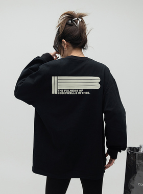 ONE PASS 美式高街字母印花长袖T恤女潮流百搭情侣打底衫T恤上衣