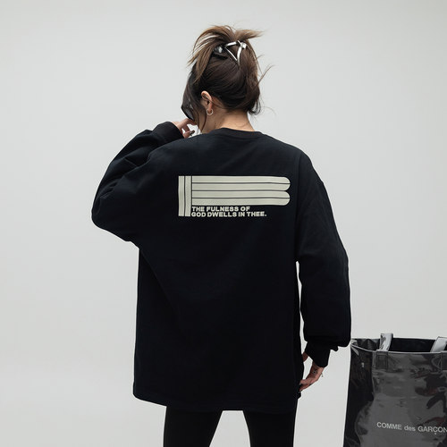 ONE PASS 美式高街字母印花长袖T恤女潮流百搭情侣打底衫T恤上衣