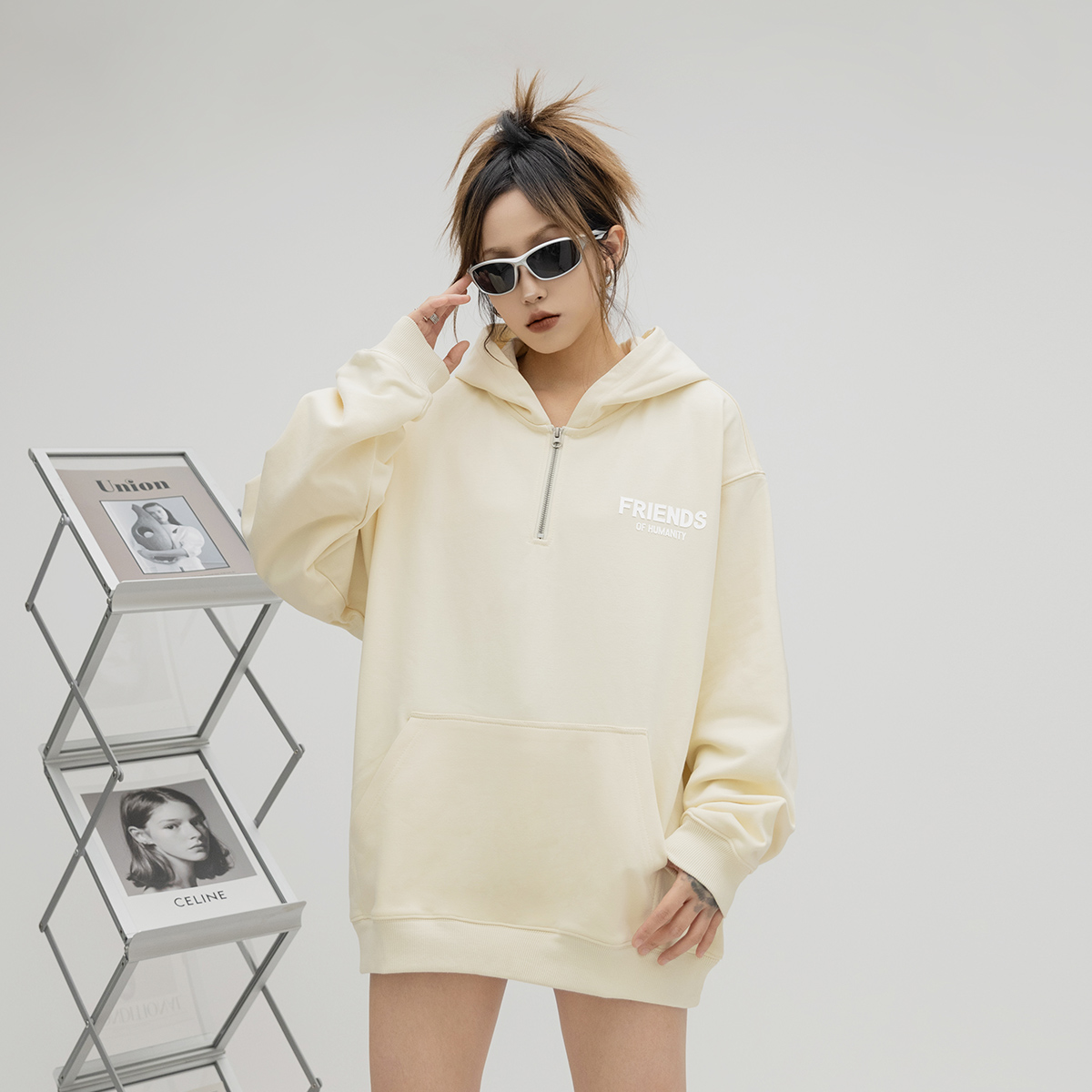 潮牌半拉链开衫连帽卫衣