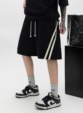 美式国潮撞色织带短裤女夏季宽松休闲运动抽绳五分裤