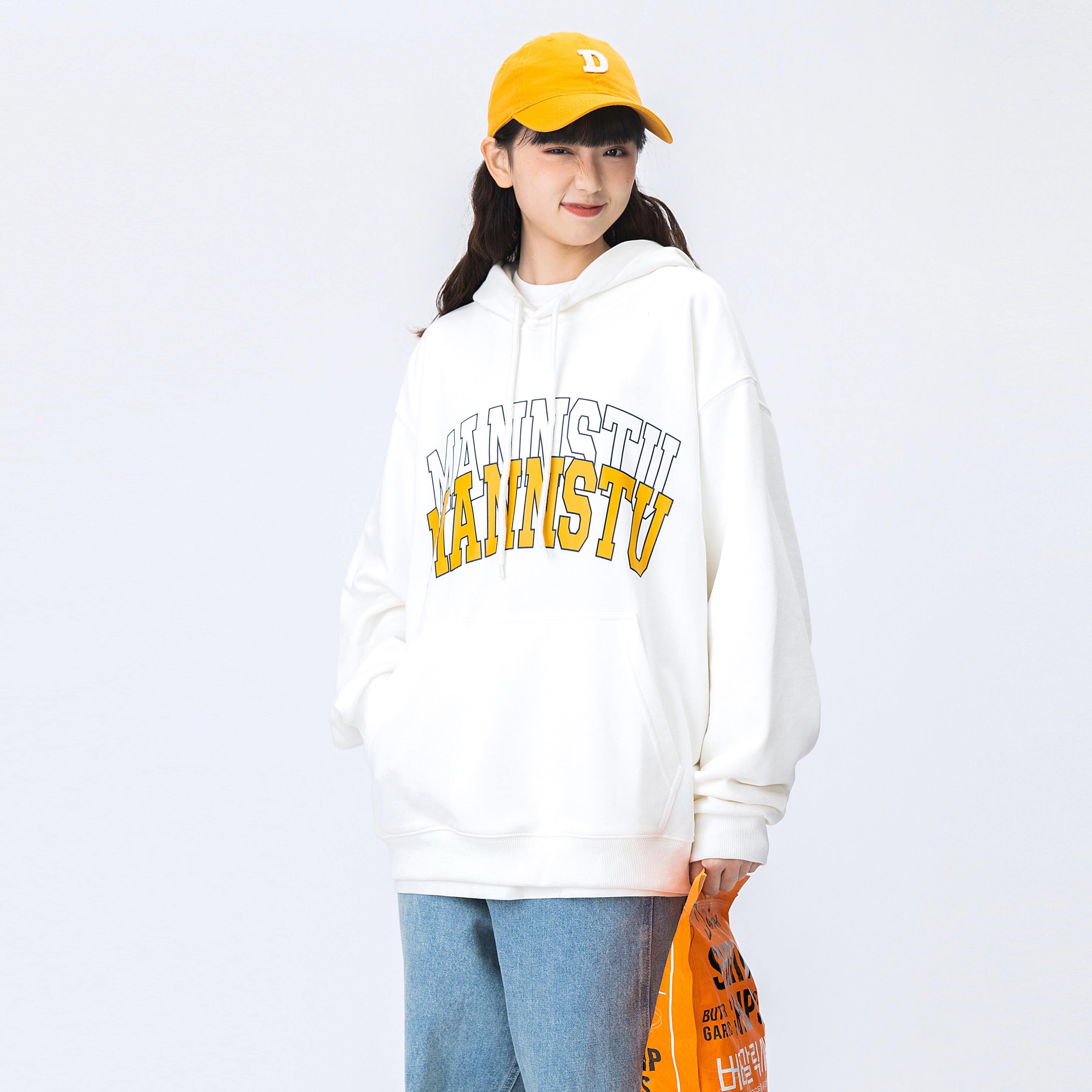 春季日系街头宽松中性连帽卫衣女字母印花套头帽衫潮