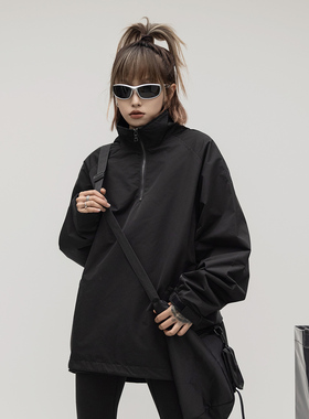 ONE PASS街头潮牌半拉链立领飞行夹克女春季新款宽松情侣休闲上衣