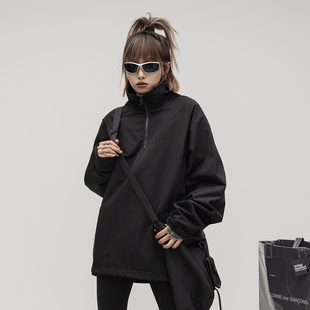 ONE PASS街头潮牌半拉链立领飞行夹克女春季新款宽松情侣休闲上衣