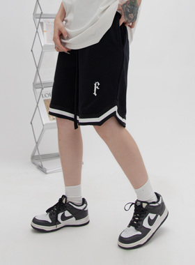 2025夏季织带拼接字母印花运动短裤女夏季美式潮牌休闲五分裤男