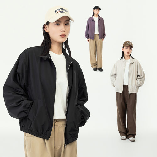 2026秋季休闲宽松纯色立领夹克男女同款情侣中性外套