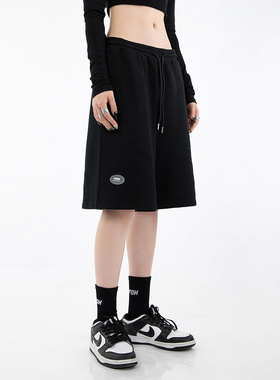 美式高街休闲抽绳短裤男夏季宽松情侣直筒中裤五分裤