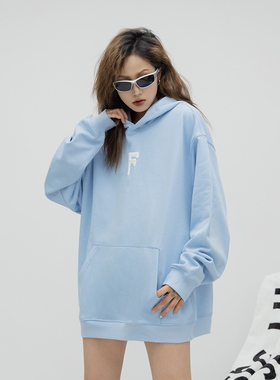 ONE PASS 街头潮牌发泡字母连帽卫衣男女款春季新款宽松嘻哈上衣