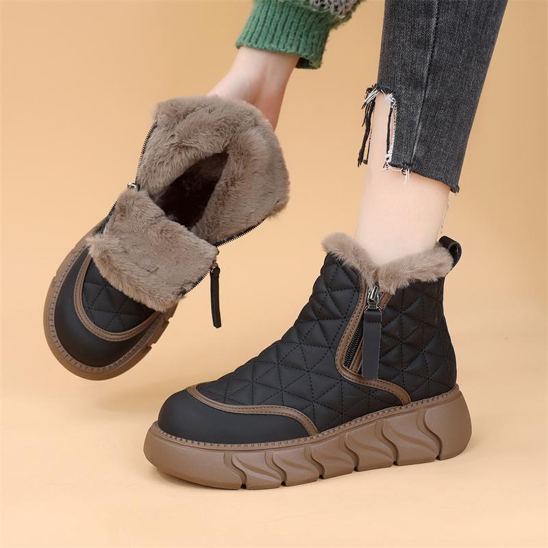 加绒厚底女款防滑真皮棉鞋冬季