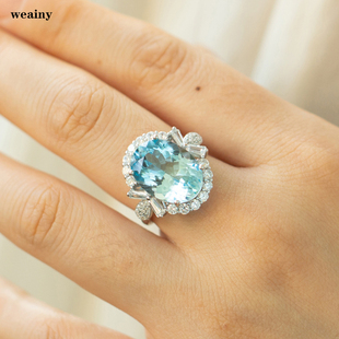 超华丽浮夸12克拉小鸽子蛋天然托帕石戒指S925纯银镀金女戒子活口